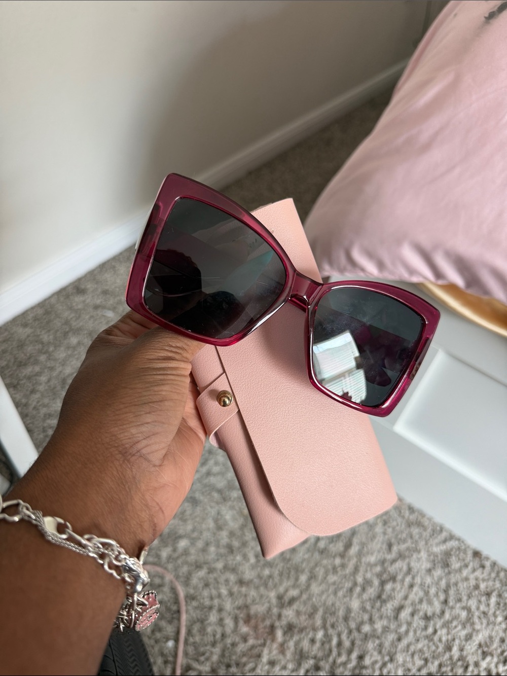 Oversized Square Sunglasses in Deep Berry Pink